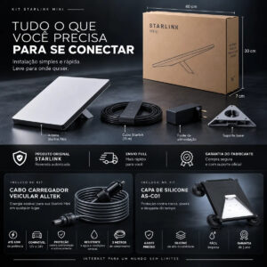 Kit Starlink Mini + Case de Silicone + Cabo Veicular